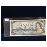 1954 Canadian $5  Bank Note