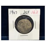1907 Canadian Silver 25 Cent Piece
