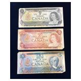 1973 $1,1974 $2, 1975 $5 Bank of Canada Bank Notes