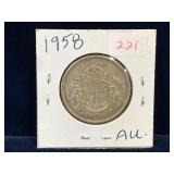 1958 Canadian Silver 50 Cent Piece