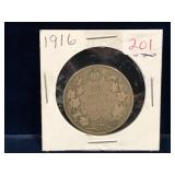 1916 Canadian Silver 50 Cent Piece