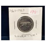 1967 Canadian Silver 25 Cent Piece Rotated