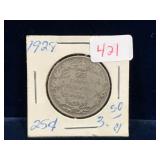 1928 Canadian Silver 25 Cent Piece