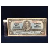 1937 Bank of Canada $5 Bank Note
