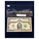 2017 USA $2 Uncirculated Bank Notes, 2 in sequence