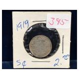 1919 Canadian Silver 5 Cent Piece
