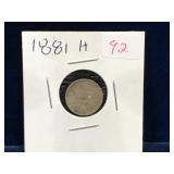 1881 H Canadian Silver 5 Cent Piece