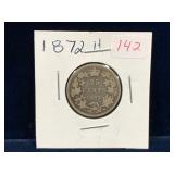 1872 H Canadian Silver 25 Cent Piece