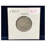 1955 Canadian Silver 25 Cent Piece