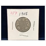 1905 Canadian Silver 25 Cent Piece