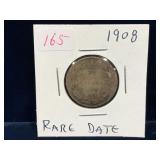 1908 Canadian Silver 25 Cent Piece