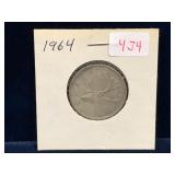 1964 Canadian Silver 25 Cent Piece
