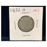 1872 H Canadian Silver 25 Cent Piece