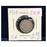 1910 Canadian Silver 5 Cent Piece