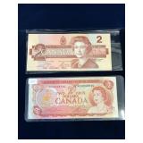 1974, 1986 Canadian $2 Bank Notes