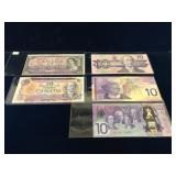 1954, 1971, 1989, 2001, 2017 Can $10 Bank Notes