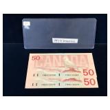 1988 Can Snowy Owl $50 Bank Notes, 2 in Sequence
