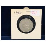1960 Canadian Silver 25 Cent Piece