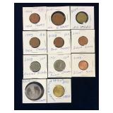 9 Foreign Coins. 2 Tokens
