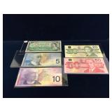 5 assorted Canadian Bank Notes