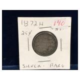 1872 H Canadian Silver 25 Cent Piece