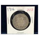 1916 Canadian Silver 50 Cent Piece