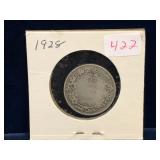 1928 Canadian Silver 25 Cent Piece
