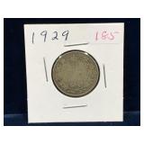 1929 Canadian Silver 25 Cent Piece