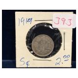 1919 Canadian Silver 5 Cent Piece