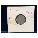 1911 Canadian Silver 10 Cent Piece