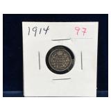 1914 Canadian Silver 5 Cent Piece