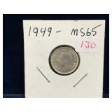 1949 Canadian Silver Ten Cent Piece