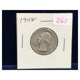 1948 USA Silver 25 Cent Piece