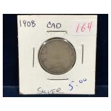 1908 Canadian Silver 25 Cent Piece