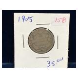 1905 Canadian Silver 25 Cent Piece