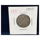 1910 Canadian Silver 25 Cent Piece