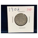 1902 Canadian Silver 25 Cent Piece