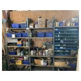 3 sections Metal Shelf W/ Contents  Hardware,