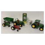 7 pc John Deere/IH lot-tractors, mug, Tin Bank