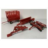 4 pcs- Ertl International Red Wagon/Spreader/Plow