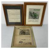 (3) Framed Oliver Ads & Unused Bank Checks