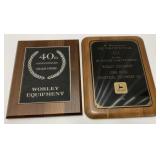 Lot of 2 John Deere Worley Equip. Plaques