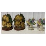 Syroco wood type & cast iron floral bookends