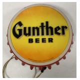 Gunther Beer lighted bottle cap sign