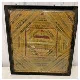 framed hand sewn silk cigar band quilt