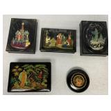 5 Russian painted lacquer boxes