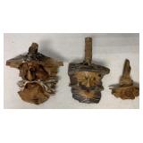 3 carved wood tree spirits