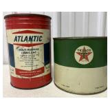 Texaco and Atlantic 5lb Lubricant tins w/contents
