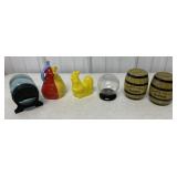 2 J. Chein barrel banks, baseball bank, feeder