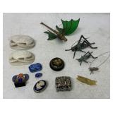 decorative beetles, grass hoppers, crickets, and